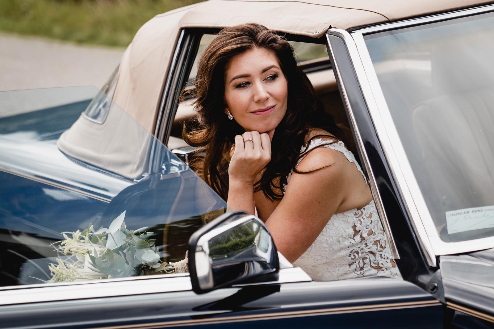 bride in car